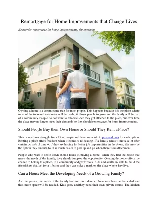 remortgage for home improvements that change lives
