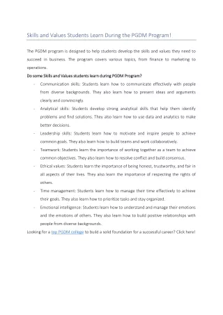 skills and values students learn during the pgdm