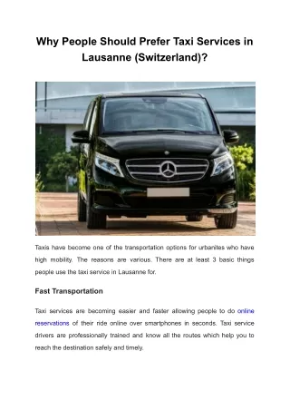 Why People Should Prefer Taxi Services in Lausanne (Switzerland)