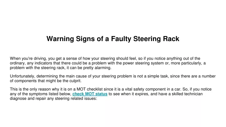 warning signs of a faulty steering rack