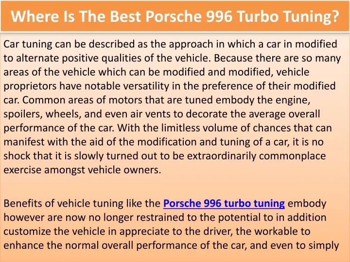where is the best porsche 996 turbo tuning