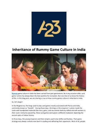 Inheritance of Rummy Game Culture in India