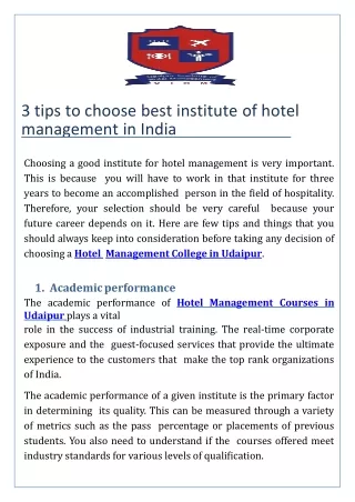 3 tips to choose best institute of hotel management in India