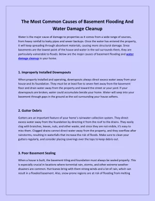 The Most Common Causes of Basement Flooding And Water Damage Cleanup