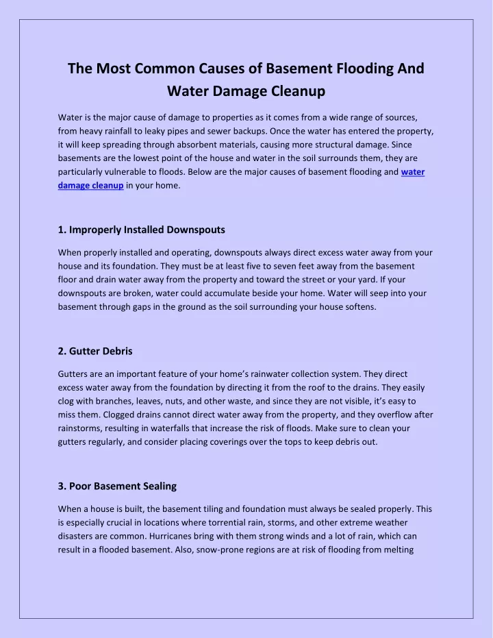 the most common causes of basement flooding