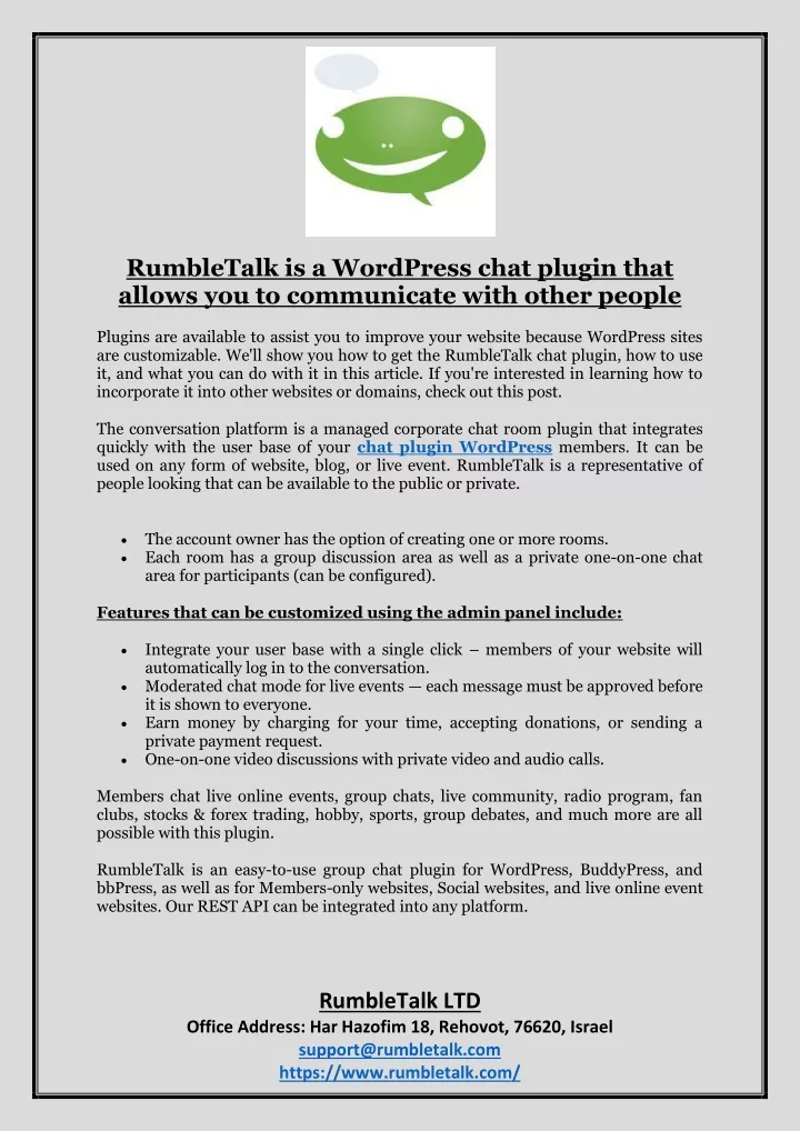 rumbletalk is a wordpress chat plugin that allows