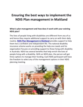 Ensuring the best ways to implement the NDIS Plan management in Maitland