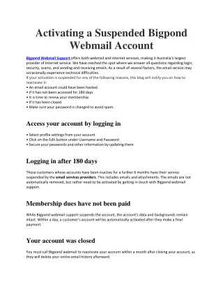 activating a suspended bigpond webmail account