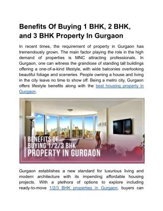 Benefits of buying 1 BHK, 2 BHK, and 3 BHK property in Gurgaon