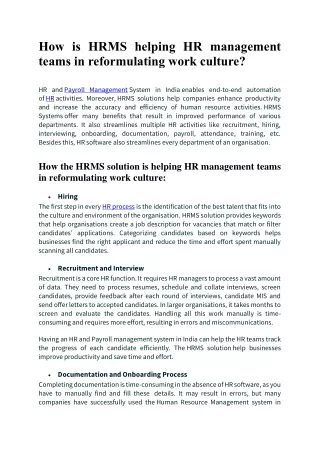how is hrms helping hr management teams