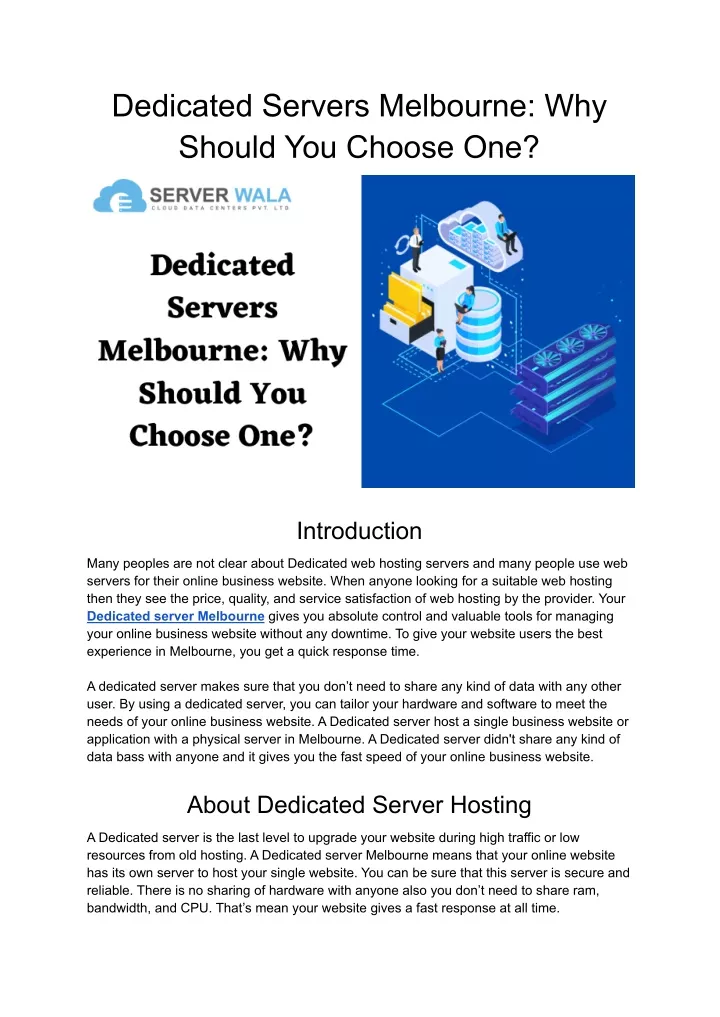 dedicated servers melbourne why should you choose