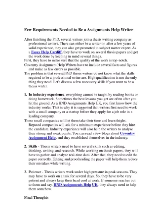 Few Requirements Needed to Be a Assignments Help Writer