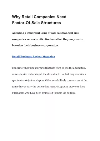 Why Retail Companies Need Factor-Of-Sale Structures