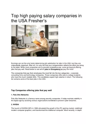 Top high paying salary companies in the USA Fresher