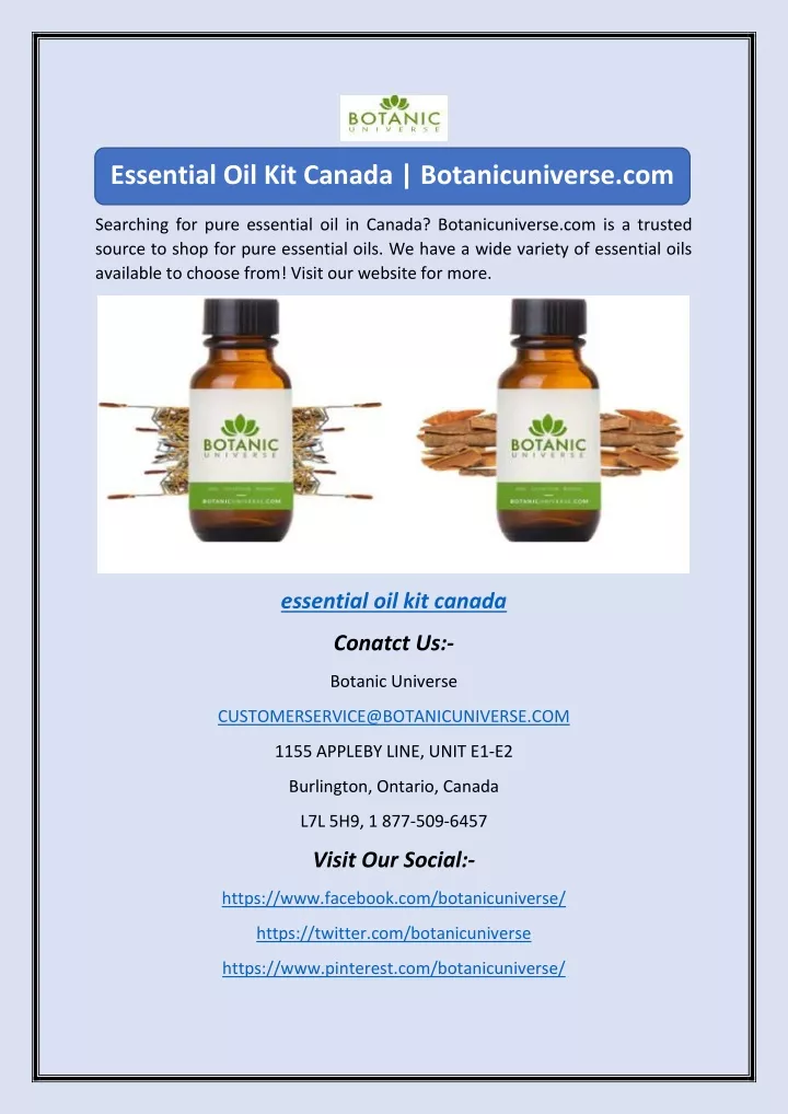 essential oil kit canada botanicuniverse com