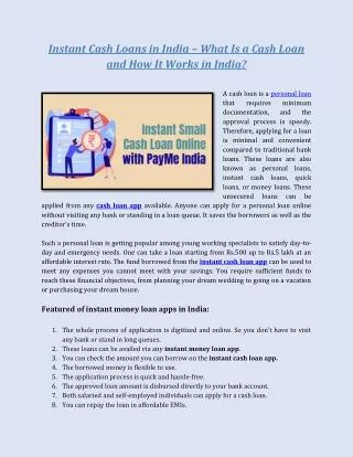 Instant Cash Loans in India – What Is a Cash Loan and How It Works in India