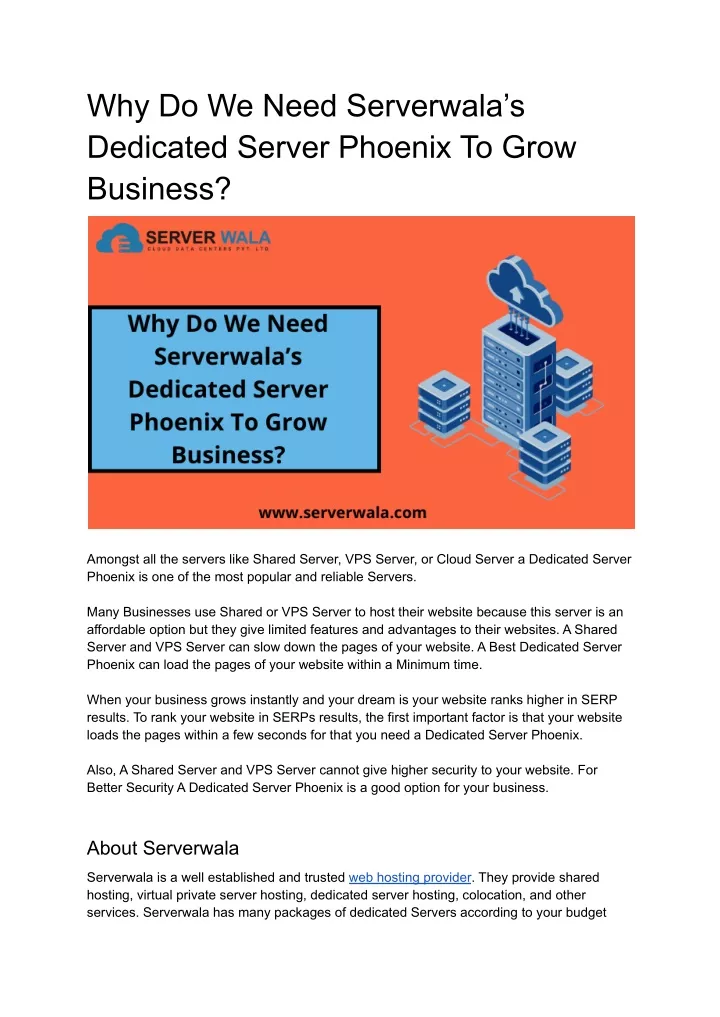 why do we need serverwala s dedicated server