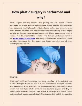 How plastic surgery is performed and why?
