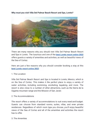 Why must you visit Villa Del Palmar Beach Resort and Spa, Loreto