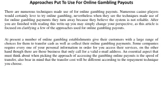 approaches put to use for online gambling payouts