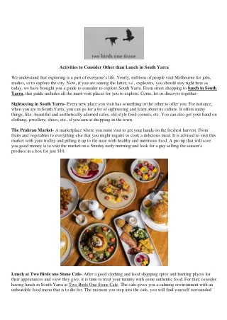 activities to consider other than lunch in south