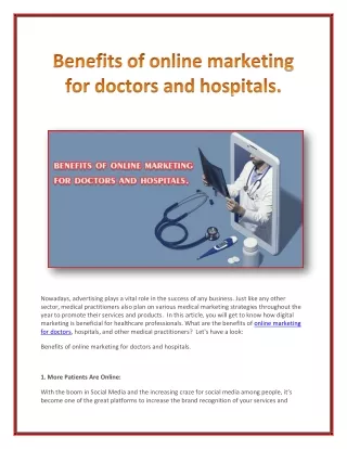 Benefits of online marketing for doctors and hospitals.