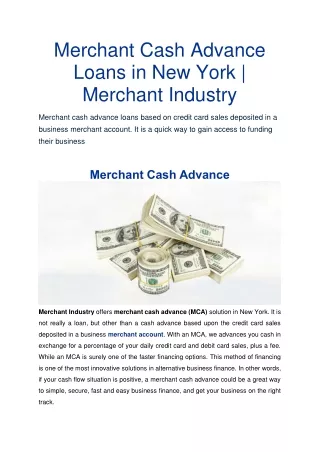Merchant Cash Advance Loans in New York
