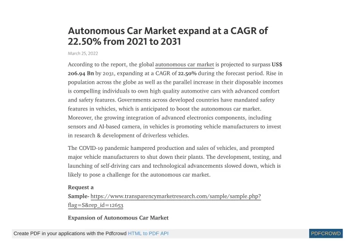 autonomous car market expand at a cagr