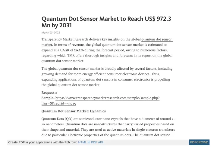 quantum dot sensor market to reach