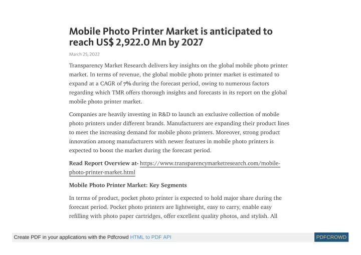 mobile photo printer market is anticipated