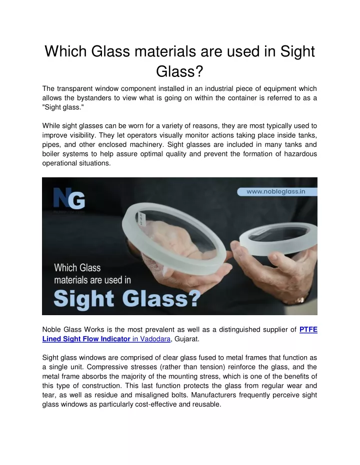 which glass materials are used in sight glass