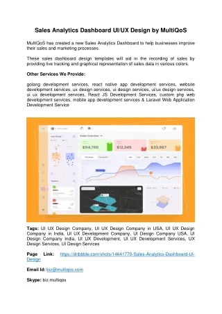 Sales Analytics Dashboard UI UX Design by MultiQoS