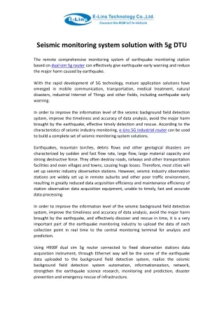 seismic monitoring system solution with 5g dtu