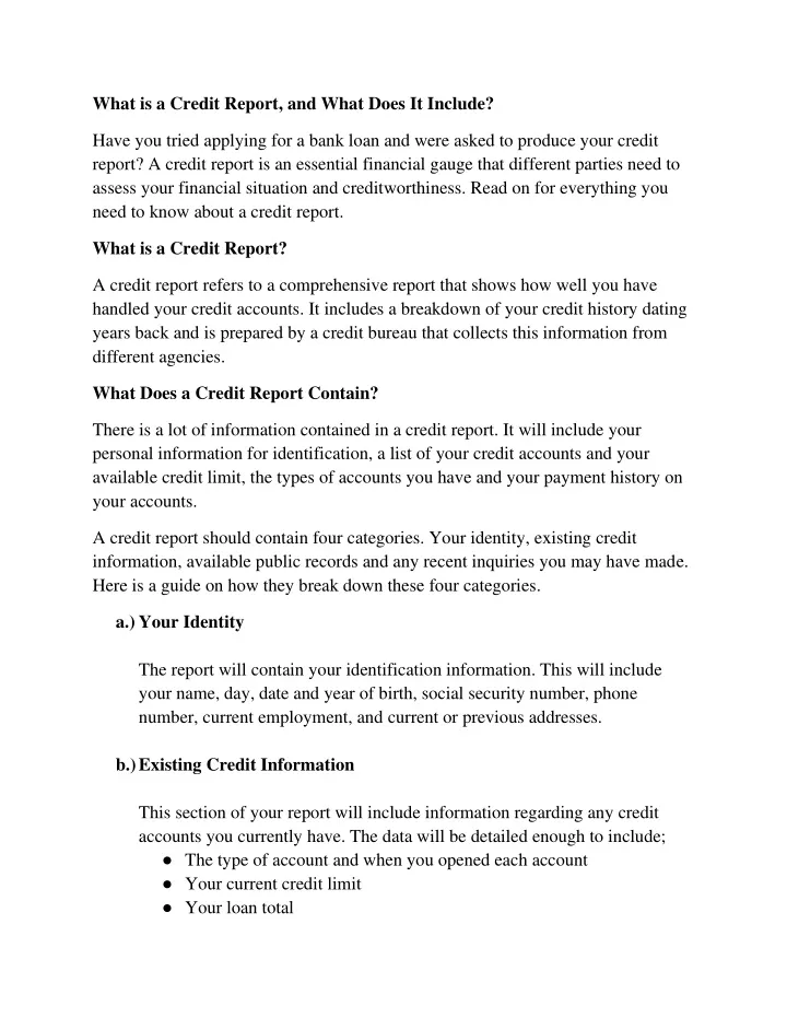what is a credit report and what does it include