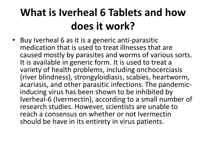 what is iverheal 6 tablets and how does it work