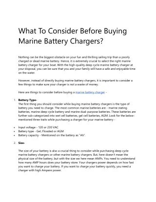 What To Consider Before Buying Marine Battery Chargers