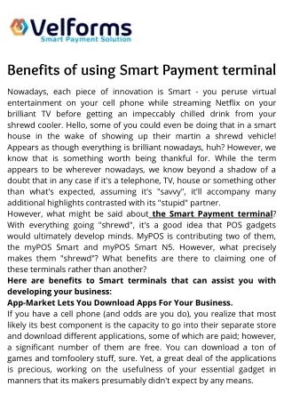 Benefits of using Smart Payment terminal_VelformsLimited