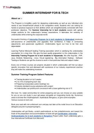 summer internship for b tech about us the program