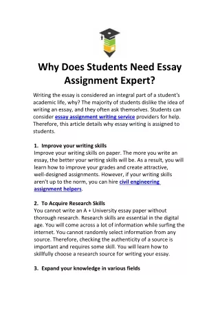 Why Does Students Need Essay Assignment Expert