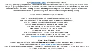 to get epson printer offline to online on windows