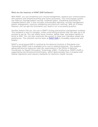 what are the features of rxnt ehr software