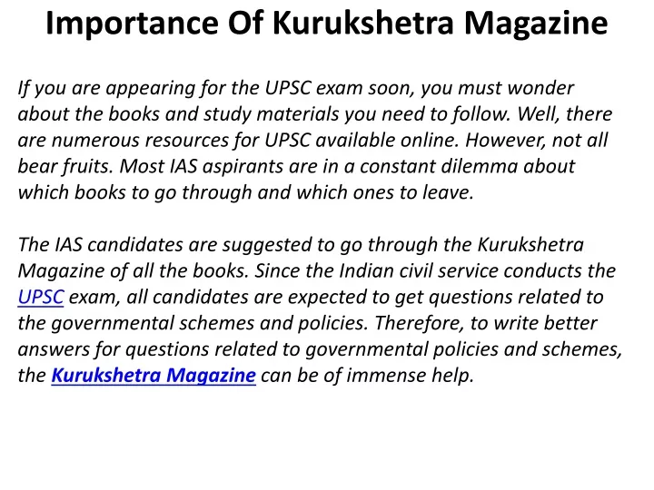 importance of kurukshetra magazine