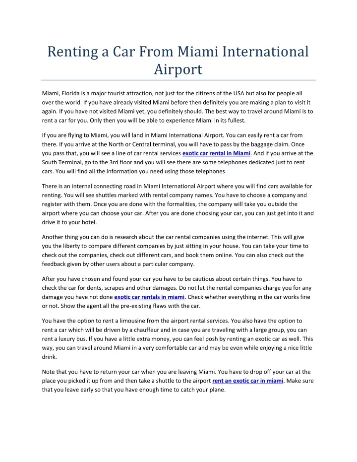 renting a car from miami international airport