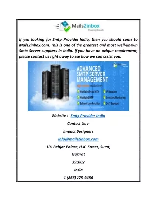 Smtp Provider India  Mails2inbox.com