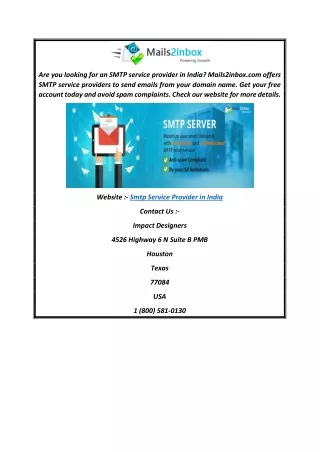 Smtp Service Provider in India  Mails2inbox.com