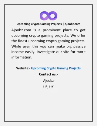 Upcoming Crypto Gaming Projects  Ajoobz