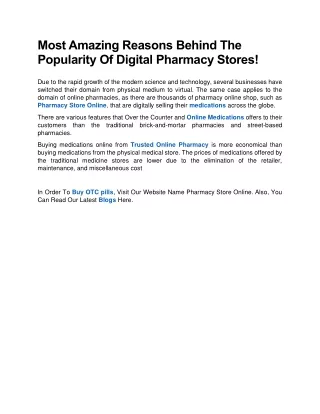Most Amazing Reasons Behind The Popularity Of Digital Pharmacy Stores!
