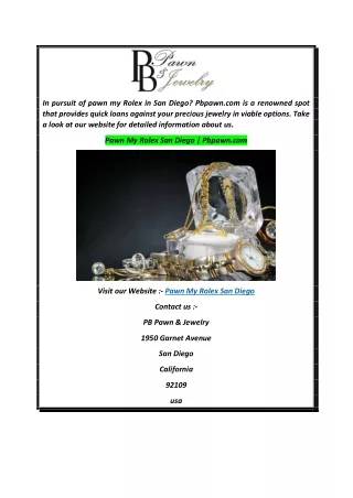 Pawn My Rolex San Diego  Pbpawn.com