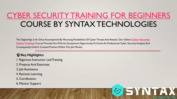 cyber security training for beginners course by syntax technologies