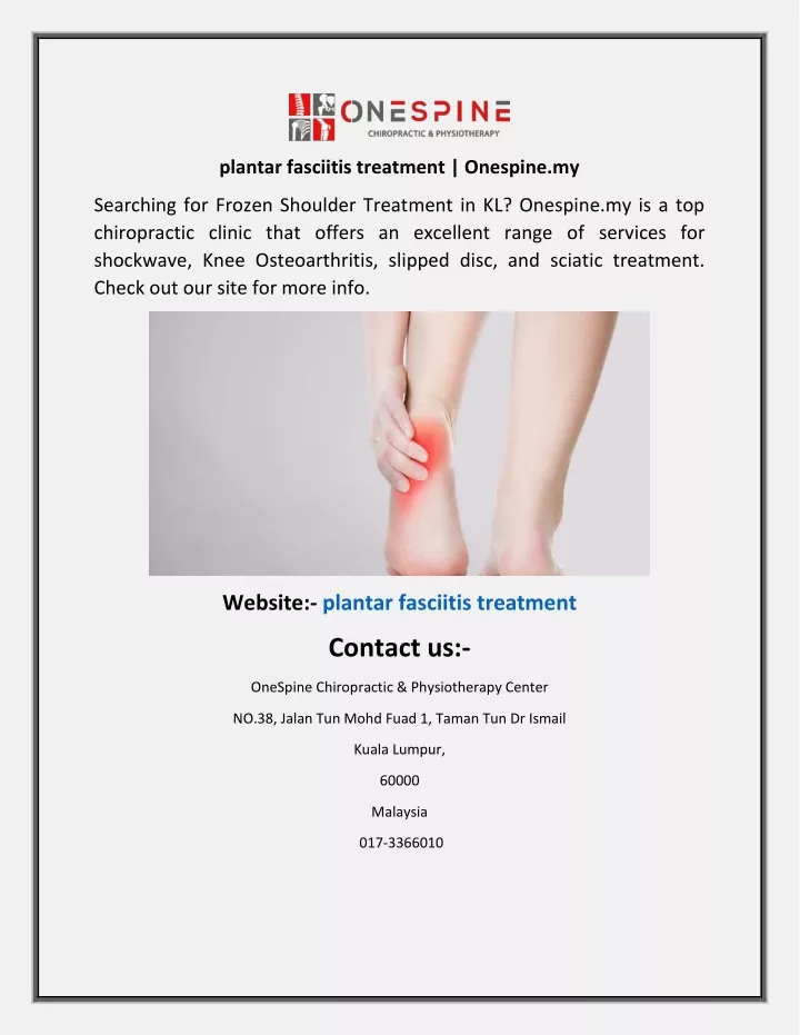 plantar fasciitis treatment onespine my